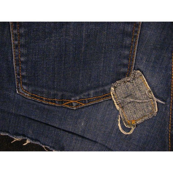 Vintage GAP 1969 CUTOFF JEAN SHORTS W 27 MEASURED LEGGING Patched Juniors Blue D - Picture 8 of 10